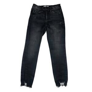 KanCan Jeans 7/27 Skinny Ankle Raw‎ Deconstructed Distressed Hem High Rise Black